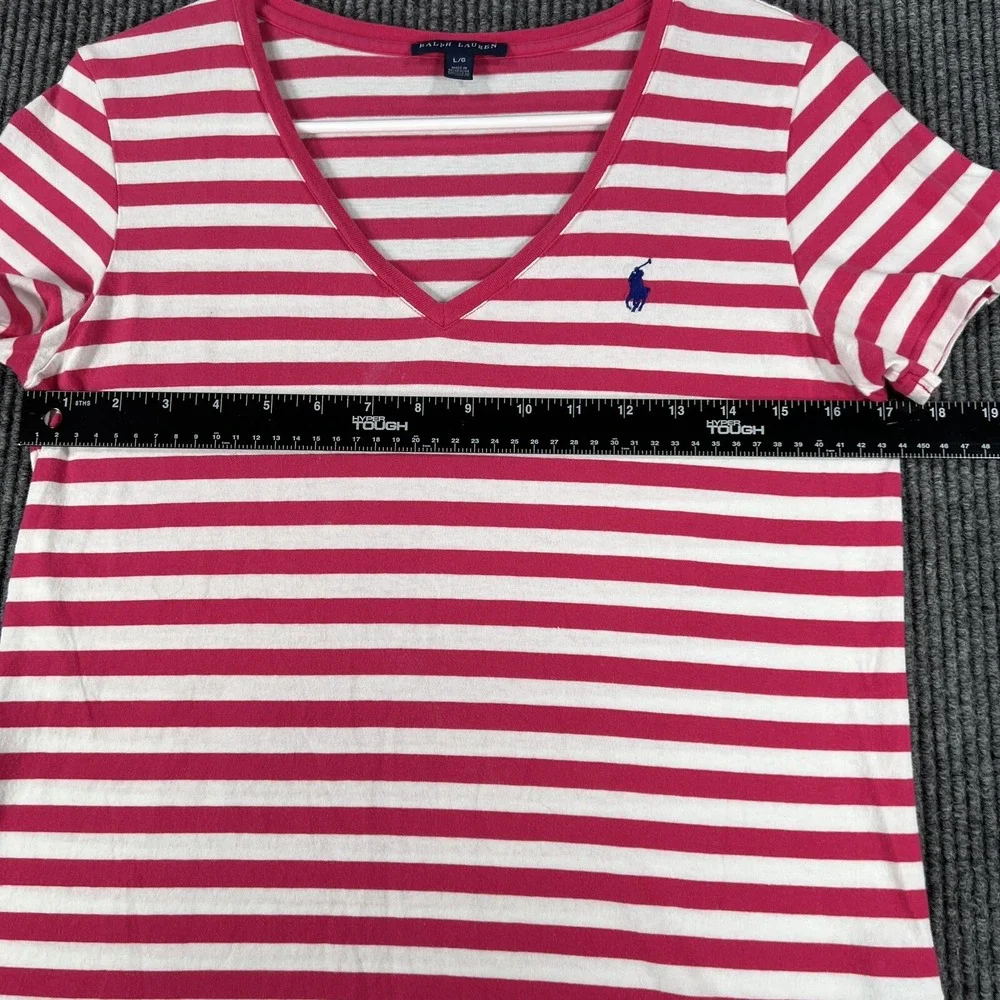 Ralph Lauren Shirt Youth Girls Large Pink Striped Short Sleeve Soft Cotton